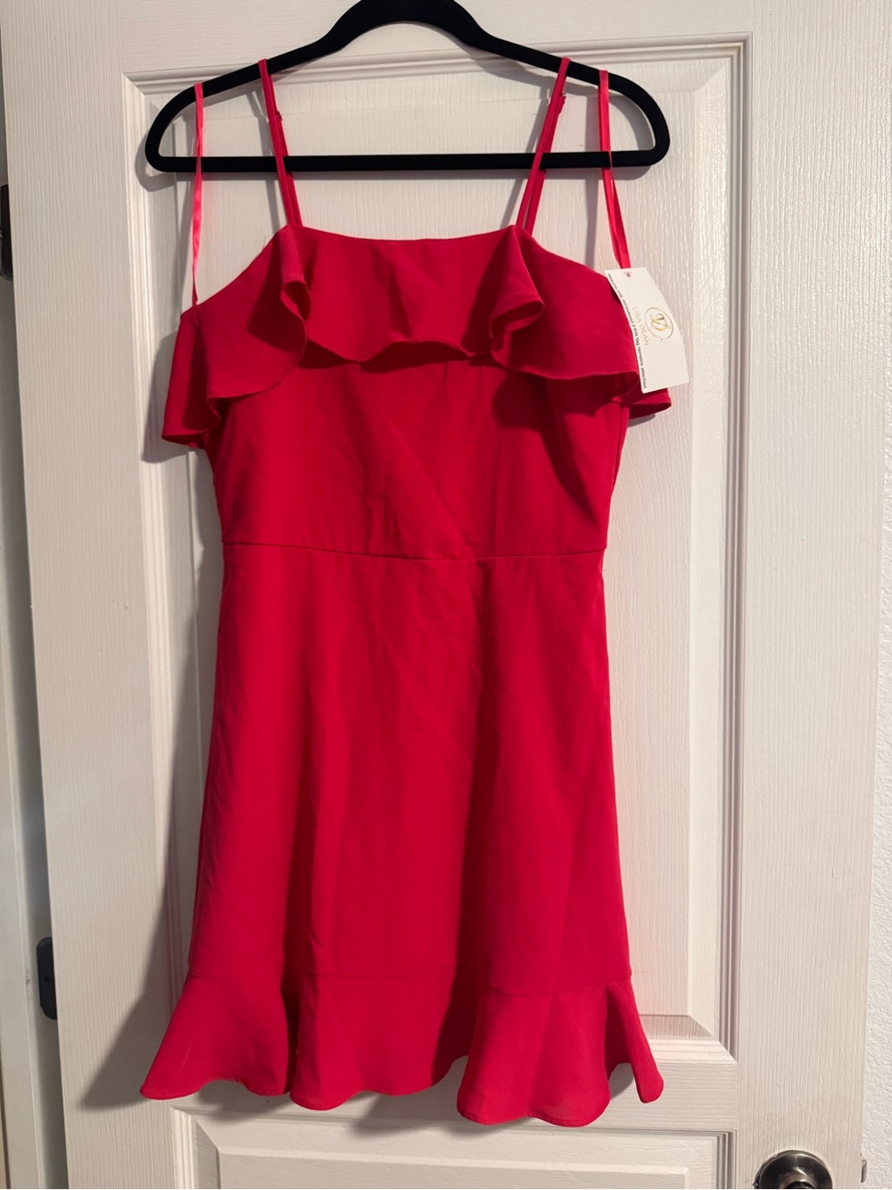 Lisa Dean Hot Pink Cold Shoulder Ruffle Dress Size M NWT